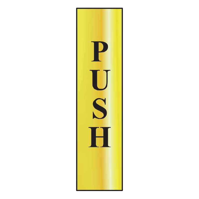 Push (Vertical) Sign - Polished Gold Effect Laminate with Self-Adhesive Backing  - 50 x 200mm