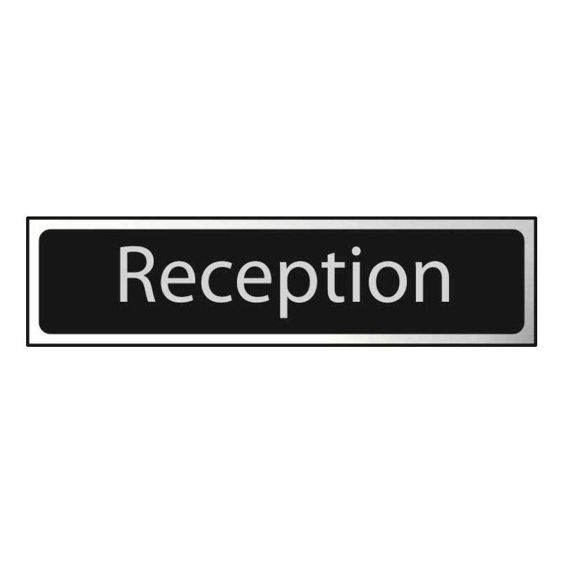 Reception Sign - Polished Chrome & Black Effect Laminate with Self-Adhesive Backing - 50 x 200mm
