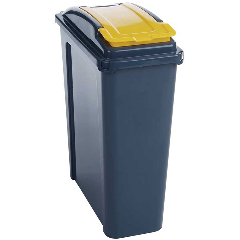 25 Litre Recycling Bin With Yellow Lid - 510 x 190 x 400mm