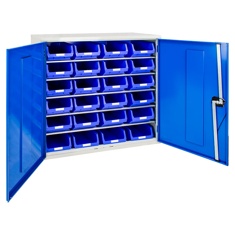 Steel Cabinet with 24 TC4 Blue plastic containers - 1000 x 1015 x 430mm