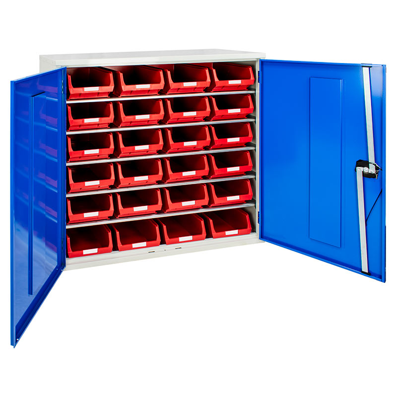 Steel Cabinet with 24 TC4 Red plastic containers - 1000 x 1015 x 430mm