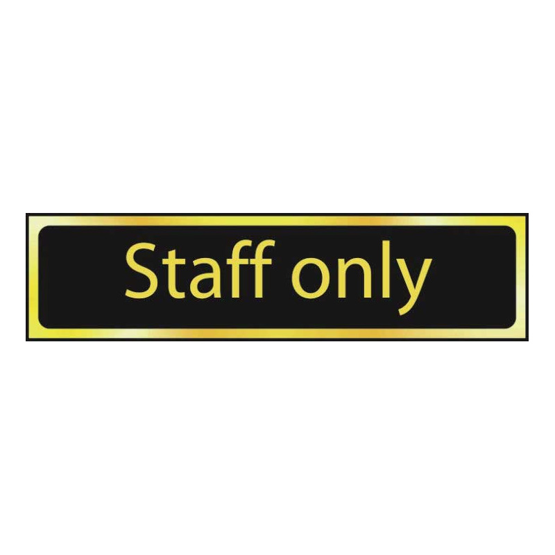 Staff Only - Sign Polished Gold & Black Effect Laminate with Self-Adhesive Backing - 200 x 50mm