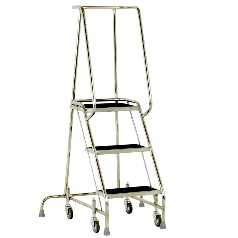 Stainless Steel 3-Tread Mobile Safety Steps - 765mm platform height