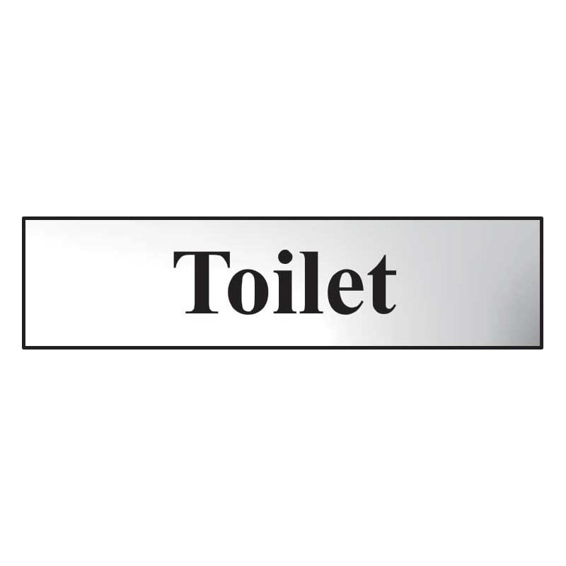 Toilet Sign - Polished Chrome Effect Laminate with Self-Adhesive Backing - 50 x 200mm