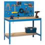 Steel frame workbench with 16mm MDF top and pegboard back panel