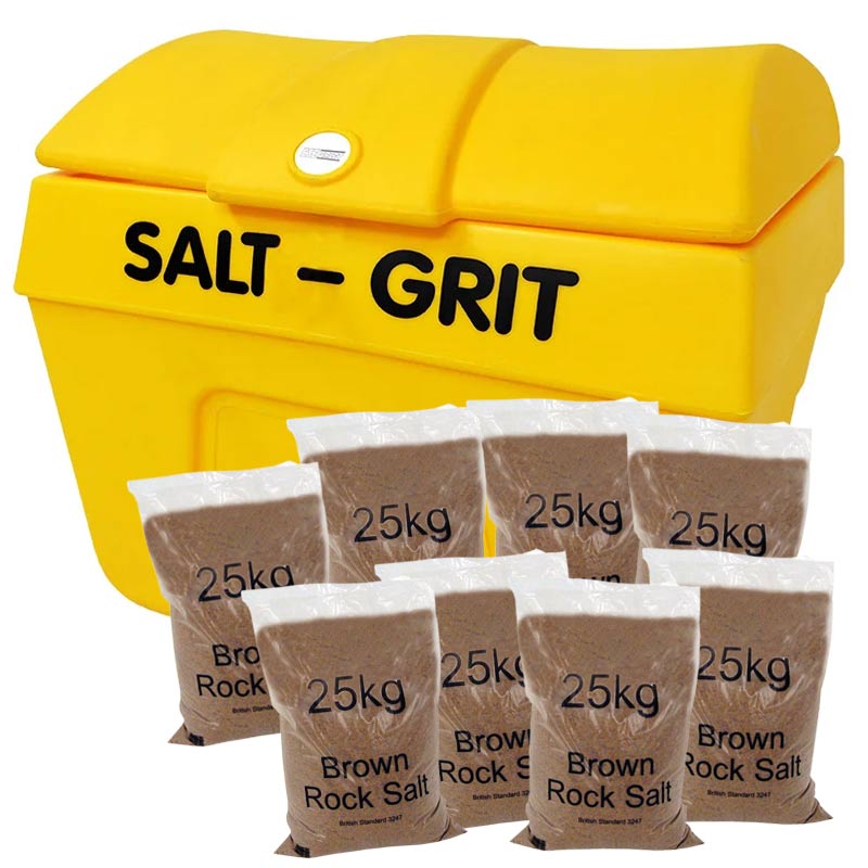 200L grit bin and 8 x 25kg brown rock salt