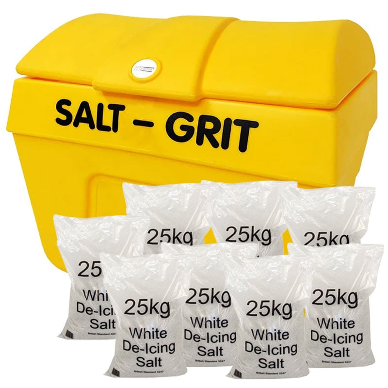 200L Grit Bin and 8 x 25kg White De-icing Salt Bags