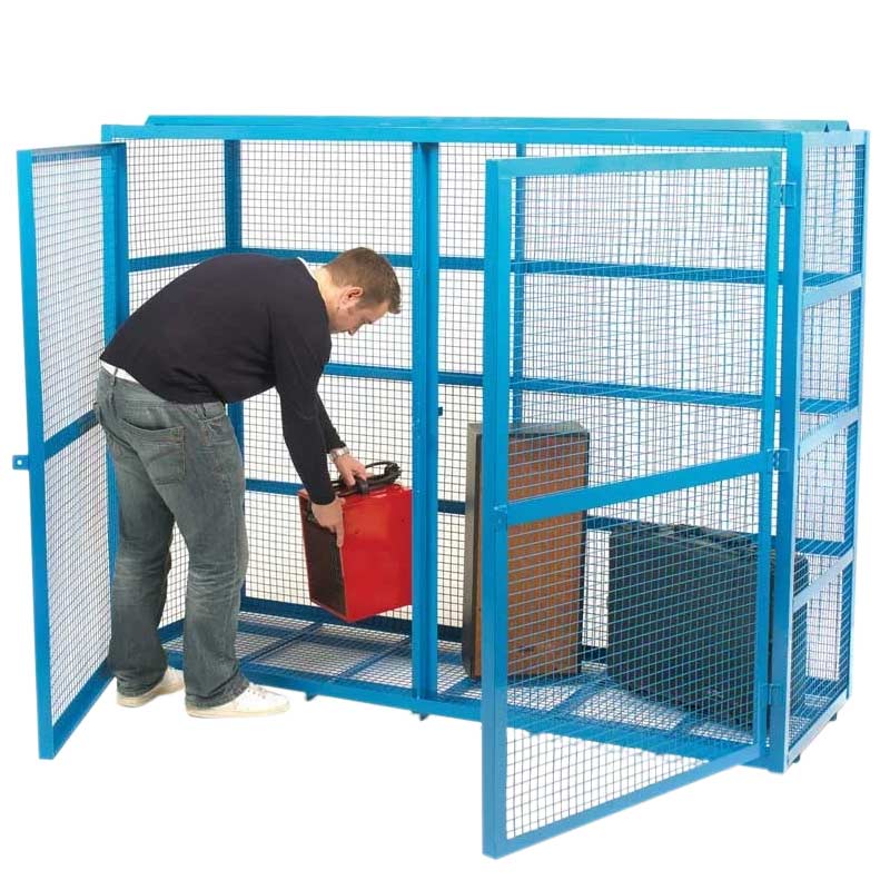 2-door blue mesh storage cage 1630 x 2070 x 700mm