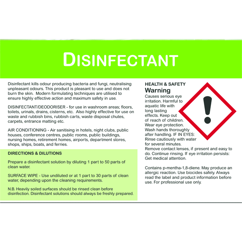 Disinfectant liquid label