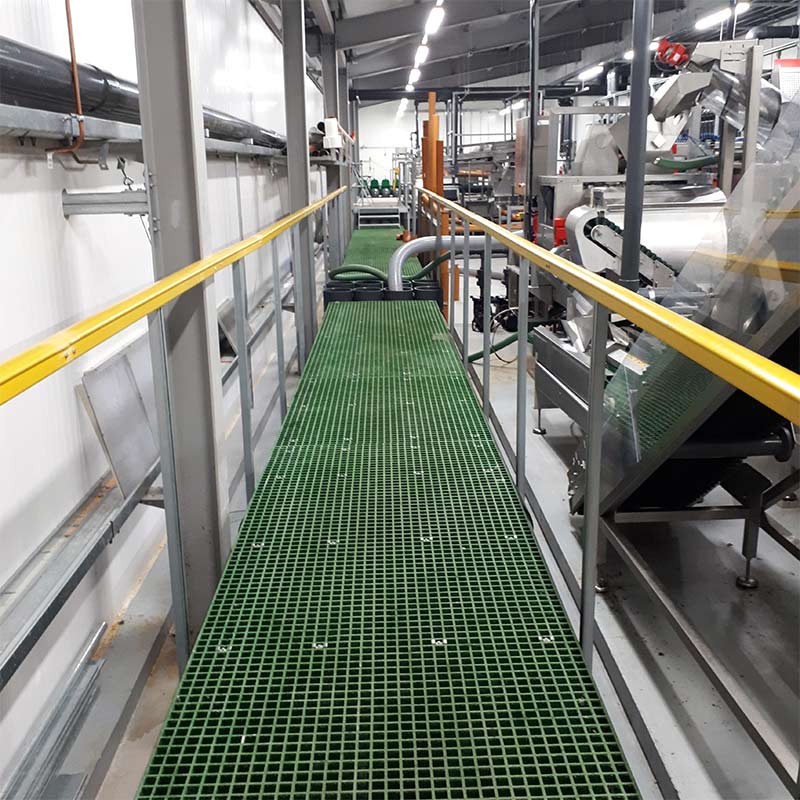 Green GRP fibreglass open grid walkway flooring