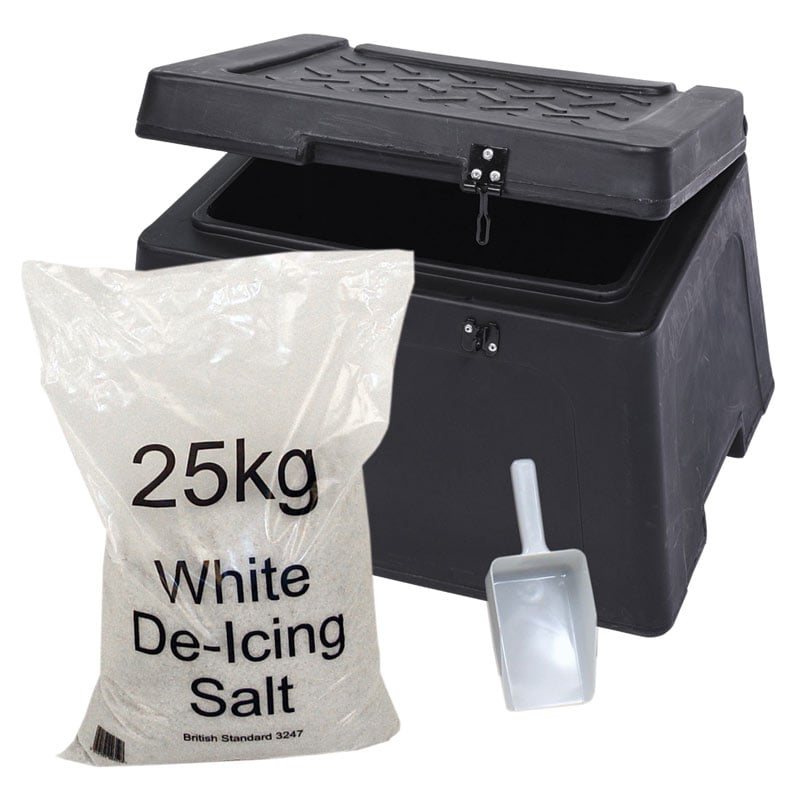 30L Lockable Grit Bin and 25kg White Salt