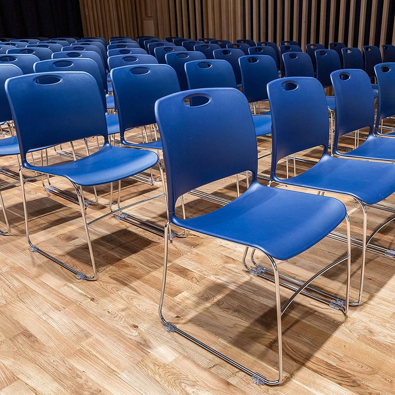 Maestro stacking chairs in special order colour blue