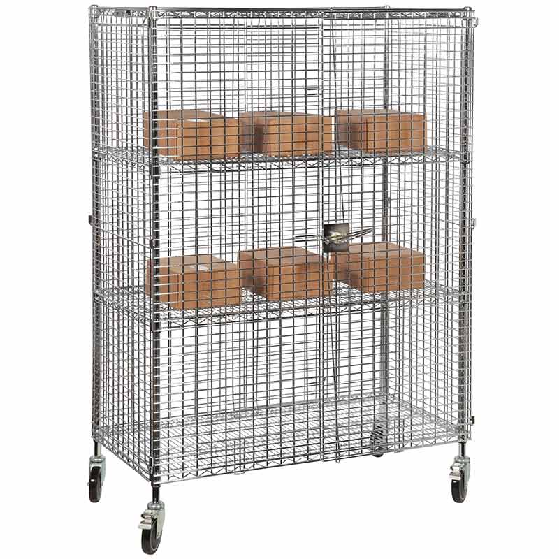 Mobile chrome wire security cage lockers