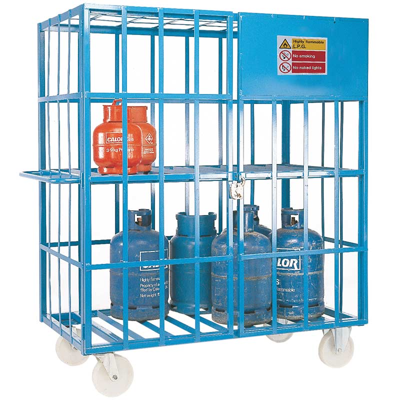 Mobile gas cylinder cage, powder coat blue painted finish