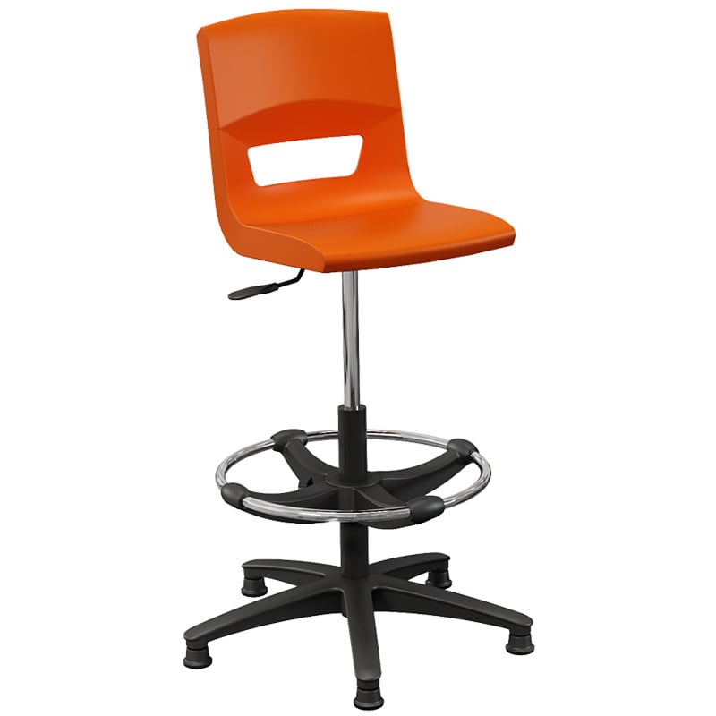 Postura+ Task Stool with chrome foot ring and tangerine fizz seat