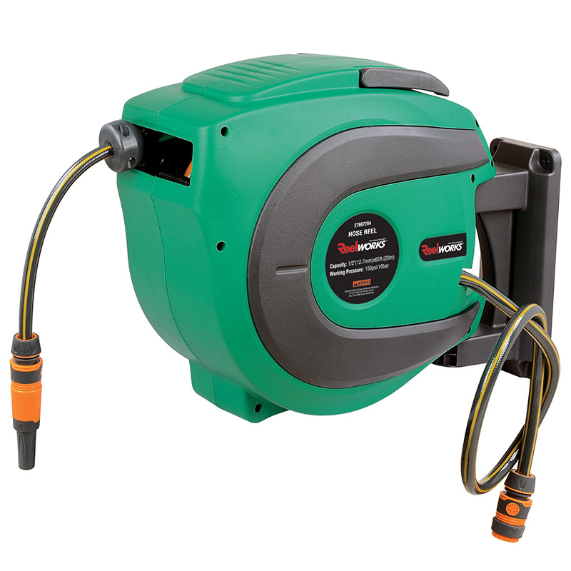 Reelworks spring rewind water hose reel