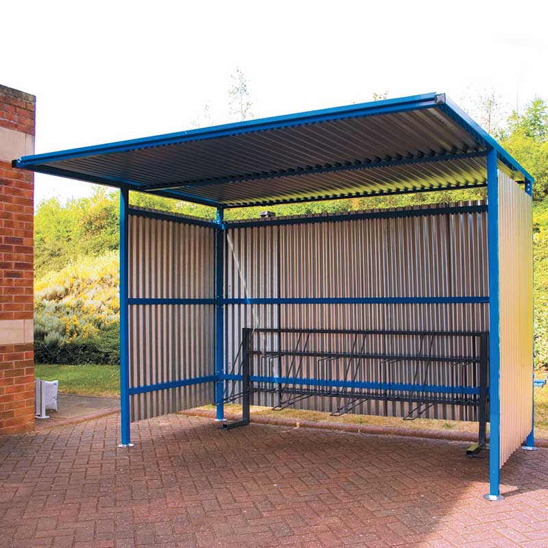 Traditional cycle shelter with traditional cycle rack