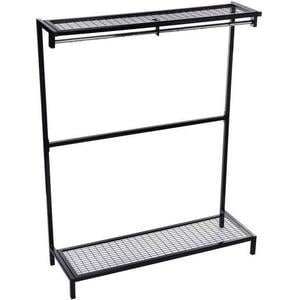 Garment hanging rack with mesh shoe rack & top shelf