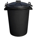 80L heavy-duty black plastic dustbin with lid