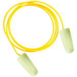 Yellow corded foam ear plugs