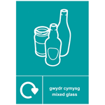 Mixed Glass Recycling Sign Welsh & English