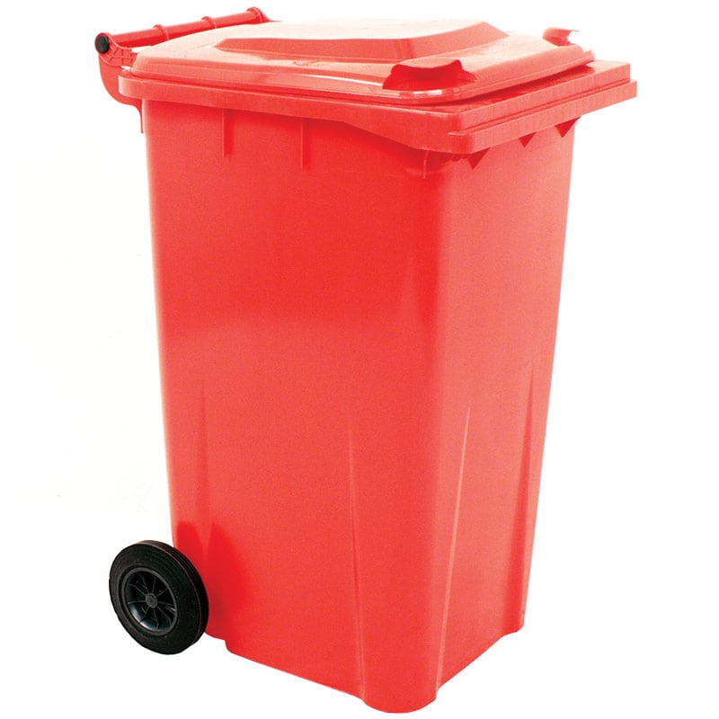 Red Wheelie Bin - 240 Litre - UV stabilised polyethylene, EN-840, RAL and DIN30760