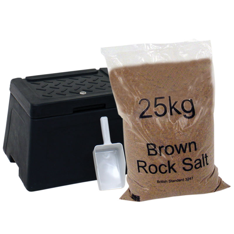 30L Mini Grit Bin with Scoop and 25kg Brown Rock Salt 