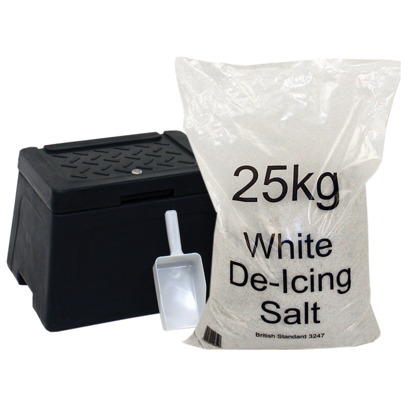 30L Mini Grit Bin with Scoop and 25kg White De-icing Salt