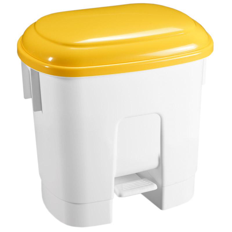 30L White Plastic Pedal Bin - Yellow Lid