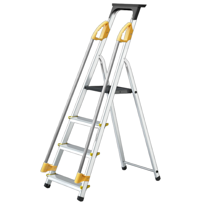 Aluminium Safety Platform Steps with tool tray - 4 tread - EN131 compliant - platform height 800mm