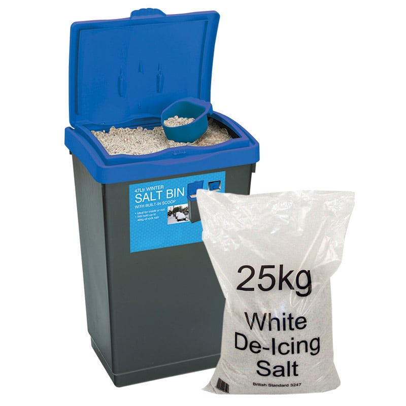 47L Economy Salt Bin with 25kg White De-icing Salt