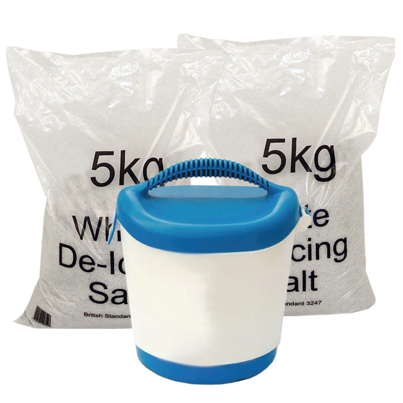 Hand Held 4kg Salt Spreader with 2 x 5kg Bags of White De-icing Salt 