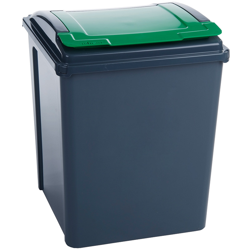 50 Litre Recycling Bin with Green Lid - 510 x 400 x 400mm 