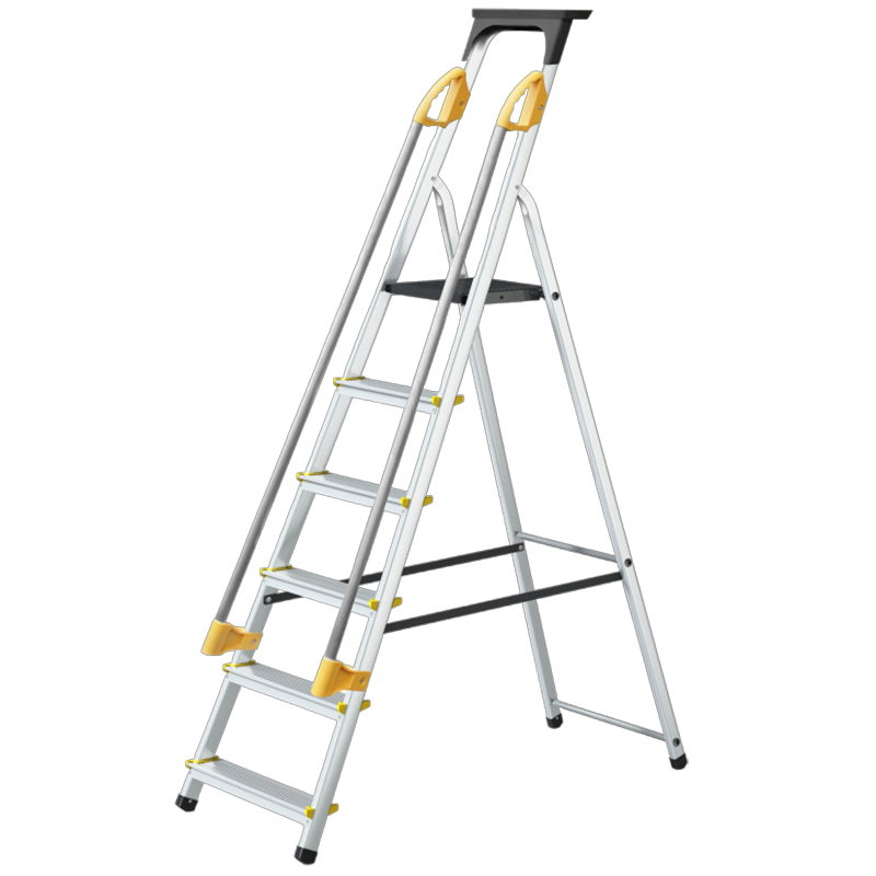 Aluminium Safety Platform Steps with tool tray - 6 tread - EN131 compliant - platform height 1200mm