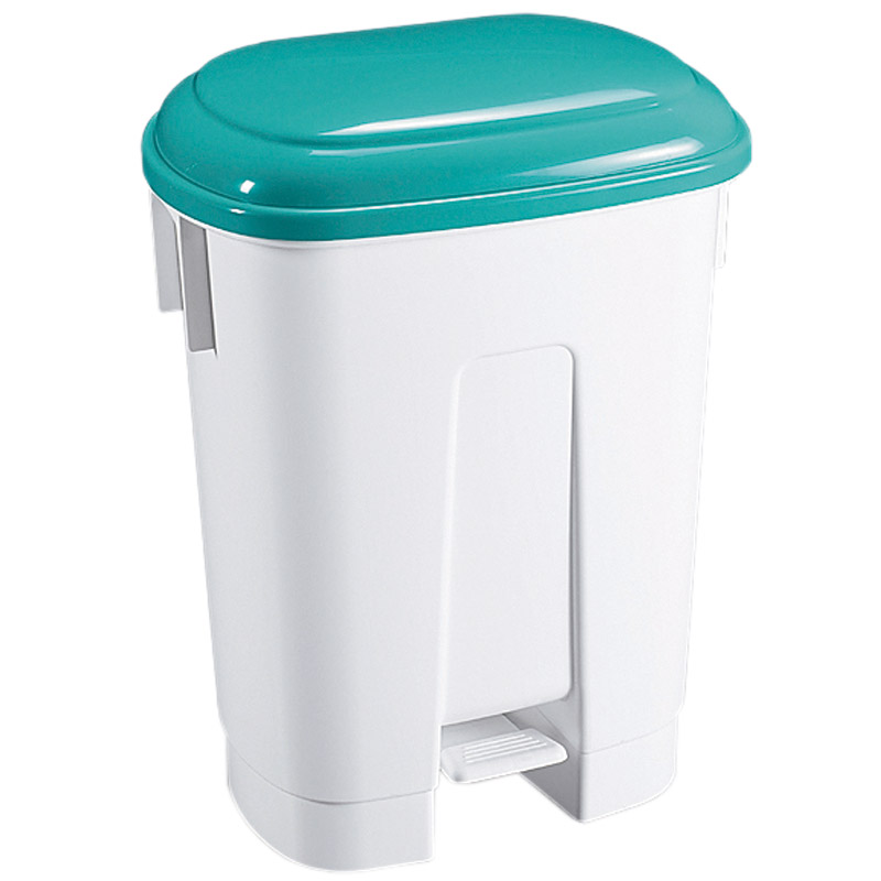 60L White Plastic Pedal Bin - Green Lid