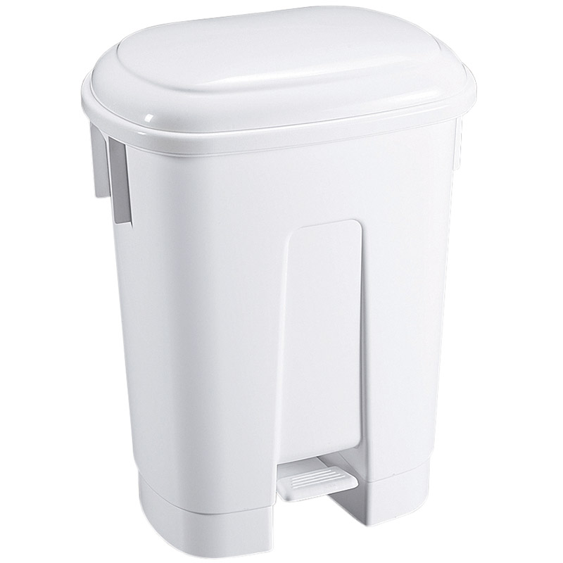 60L White Plastic Pedal Bin - White Lid 