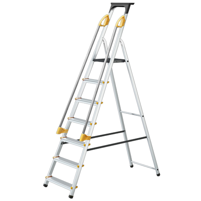 Aluminium Safety Platform Steps with tool tray - 7 tread - EN131 compliant - platform height 1400mm