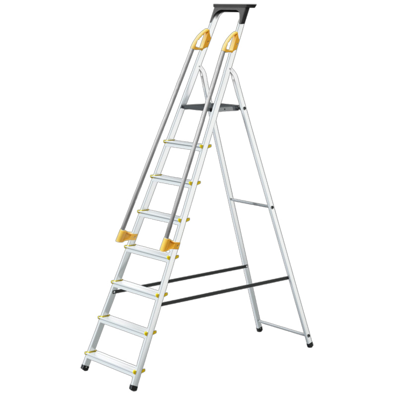 Aluminium Safety Platform Steps with tool tray - 8 tread - EN131 compliant - platform height 1600mm