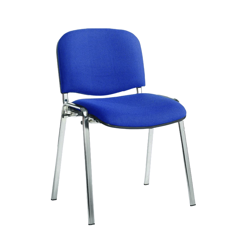 Stackable Padded Office Chairs - Blue Fabric, Chrome Frame - pack of 4