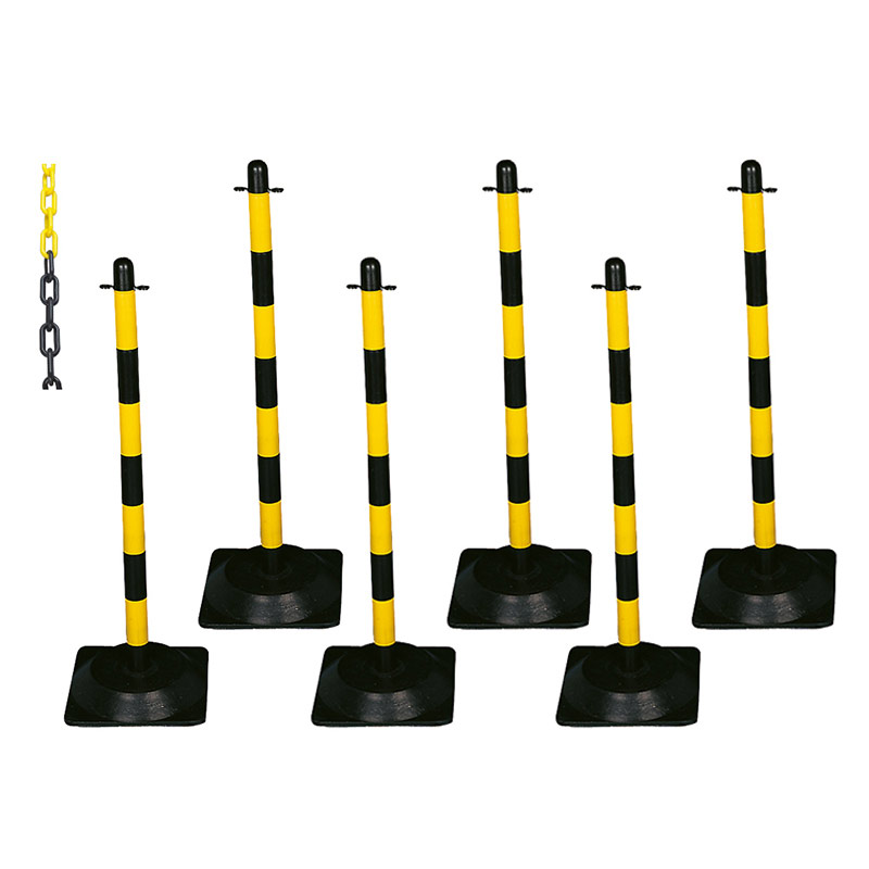 Barrier Kits -  6 Posts, 8mm Chain, Rubber base, Yellow & Black