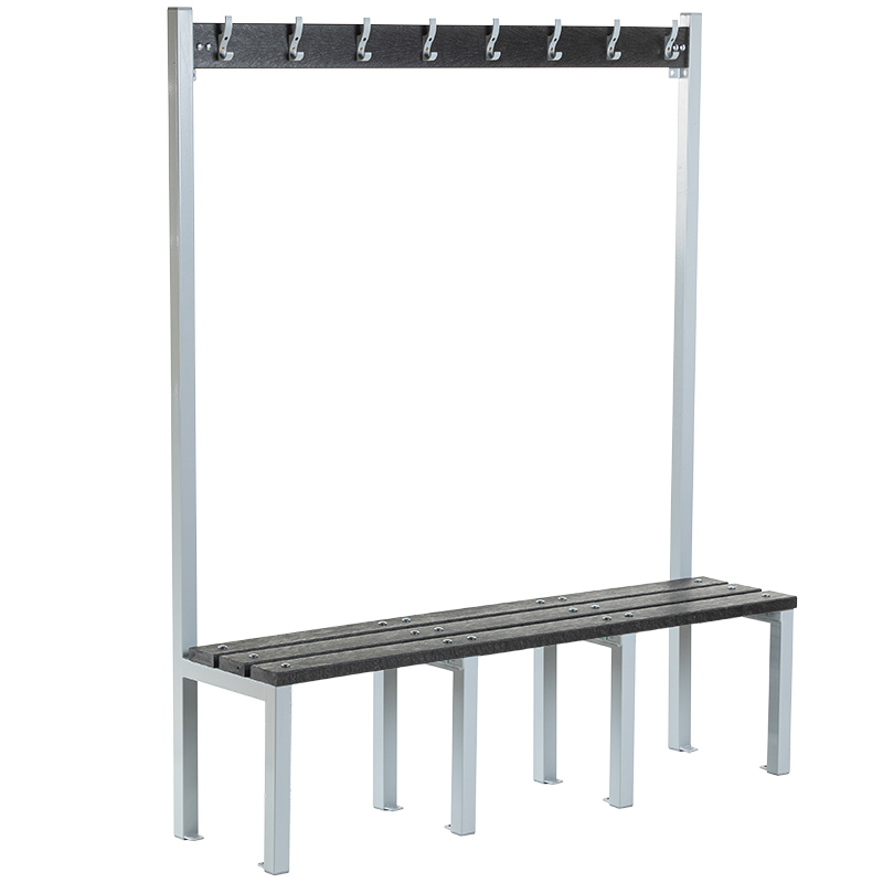 ECO Single-Sided Changing Room Bench - 8 Hooks - 4 Leg Frames - 1800 x 1500 x 400mm (H x W x D) 