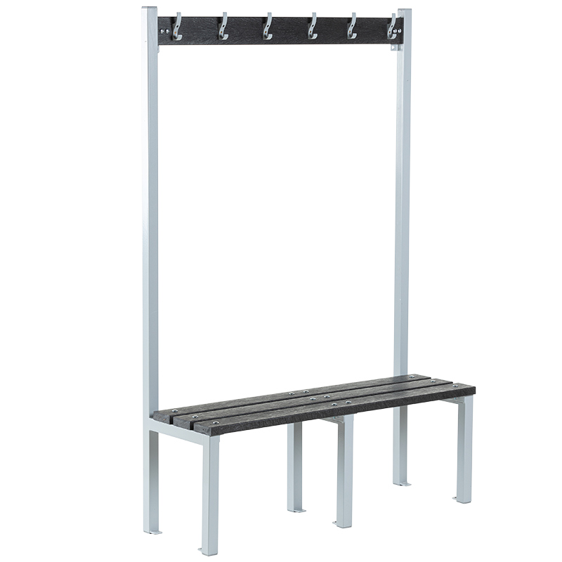 ECO Single-Sided Changing Room Bench - 6 Hooks - 3 Leg Frames - 1800 x 1200 x 400mm (H x W x D) 