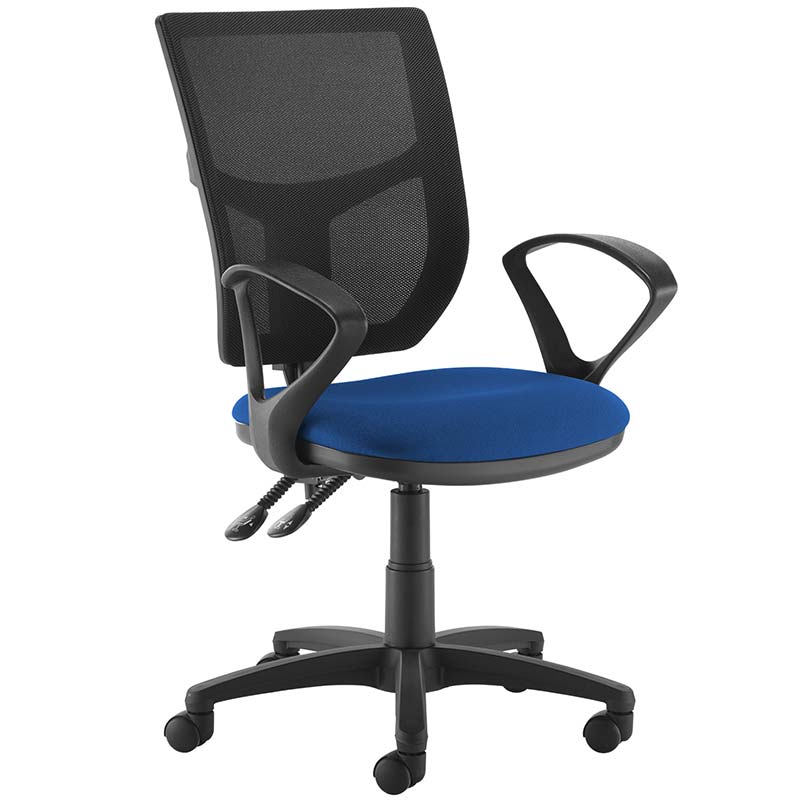 Altino Mesh Task Chair with Blue Seat - 2 Levers - Fixed Arms