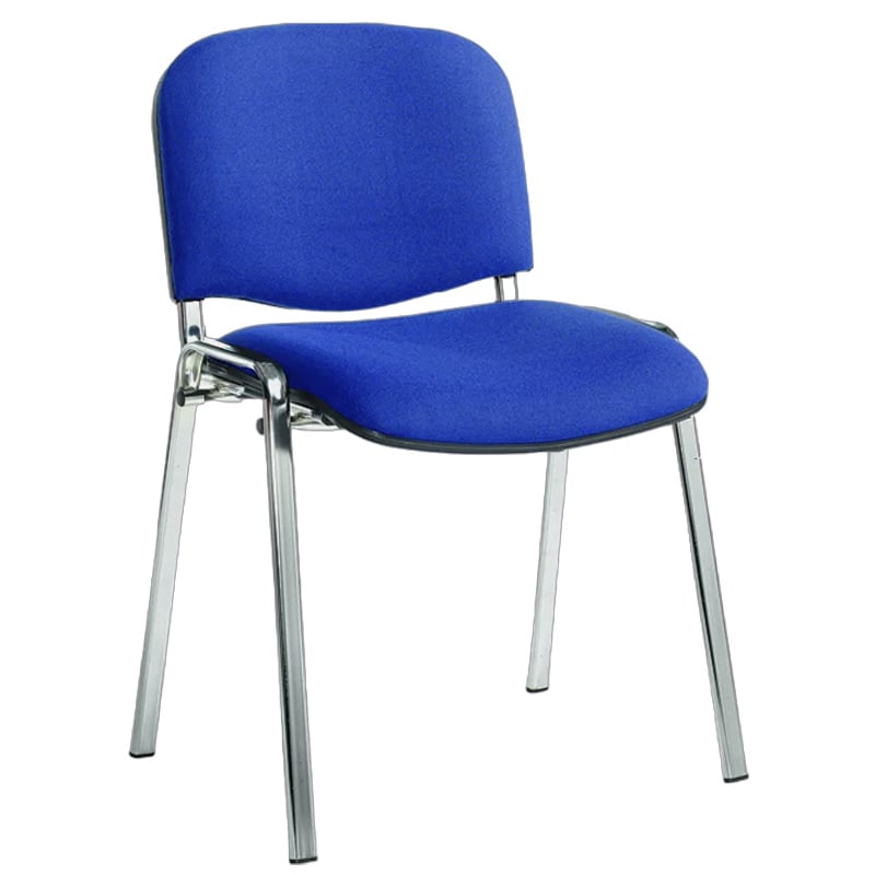 Stackable Padded Office Chairs - Blue Fabric, Chrome Frame - pack of 4