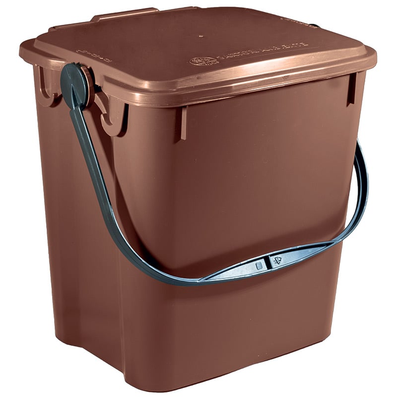 10L Brown Recycled Plastic Kitchen Food Waste Caddy - 275 x 270 x 220mm