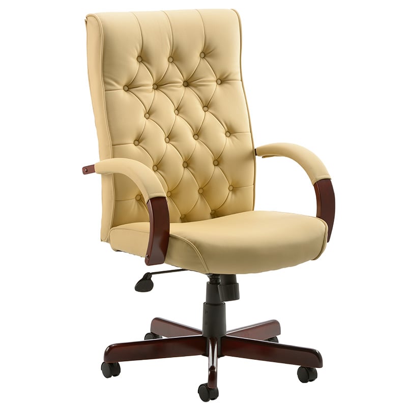 Chesterfield High Back Leather Executive Office Chair - Cream