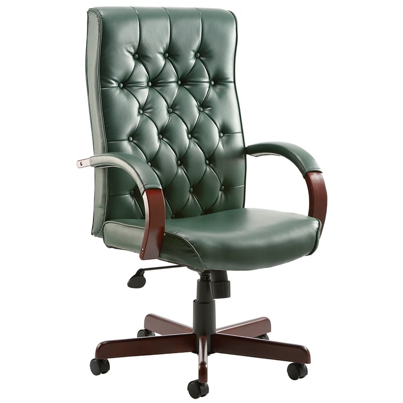 Chesterfield High Back Leather Executive Office Chair - Green
