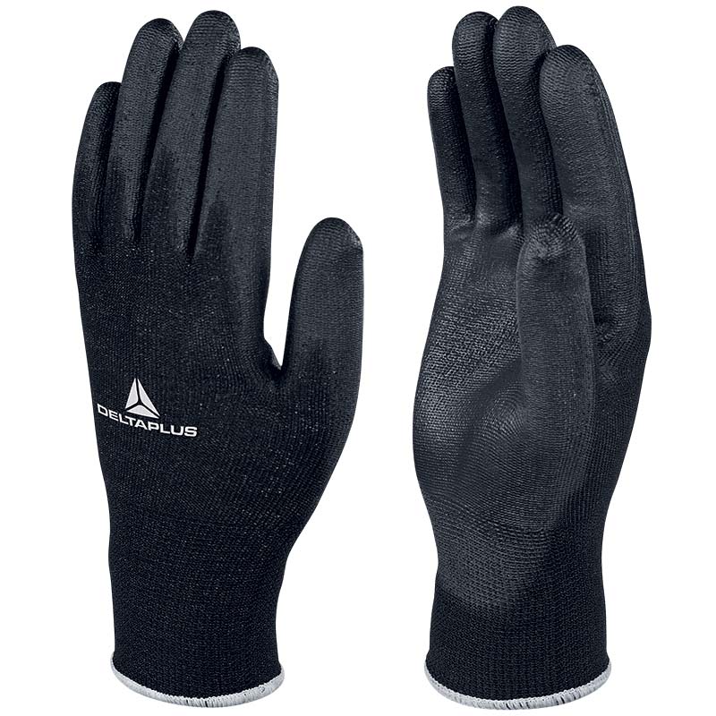 Black Polyurethane Palm Coated Safety Gloves - Pack of 12 pairs