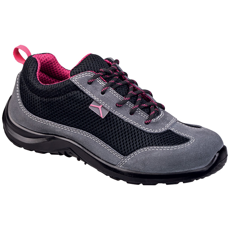 Deltaplus Suede Leather Safety Trainers S1P SRC - Black & Fuchsia