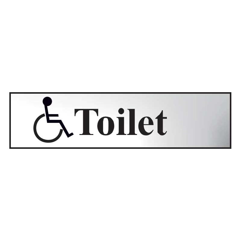 Disabled Toilet Sign with Wheelchair Logo - Chrome Effect Self-Adhesive Laminate - 200 x 50mm